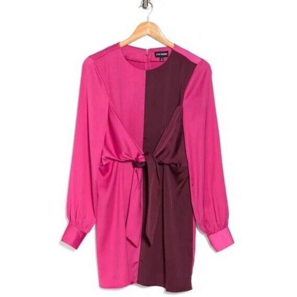 Women's Steve Madden Color Block Pink Long Sleeve Satin Dress Small